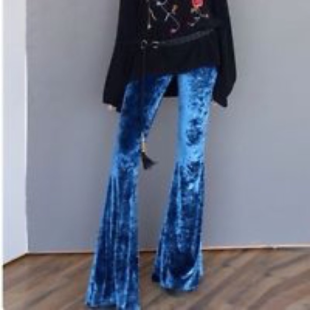 Pylo Blue velvet bell bottom pants